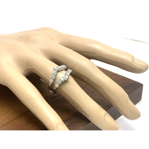 Engagement Ring Guard 14k White Gold Diamond Wedding Band Estate Jewelry Size 7 - Picture 6 of 14